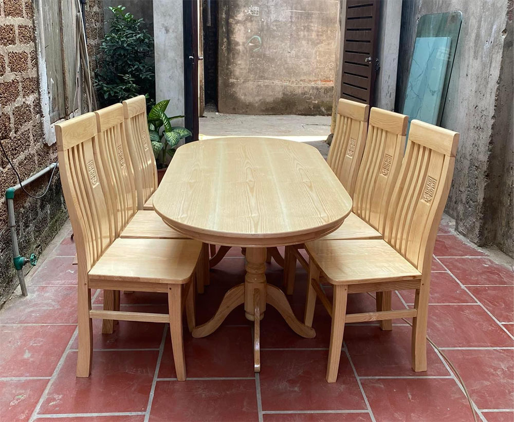Bộ bàn ăn 8 ghế gỗ đẹp và hiện đại với thiết kế tối giản.