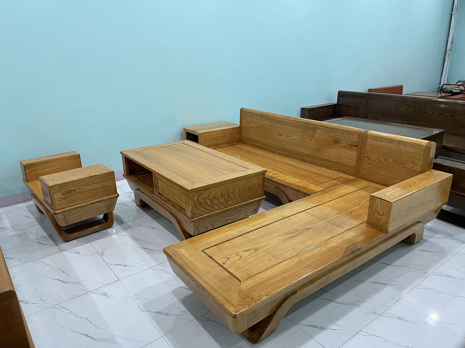 Sofa gỗ góc thuyền chữ L gỗ sồi nga
