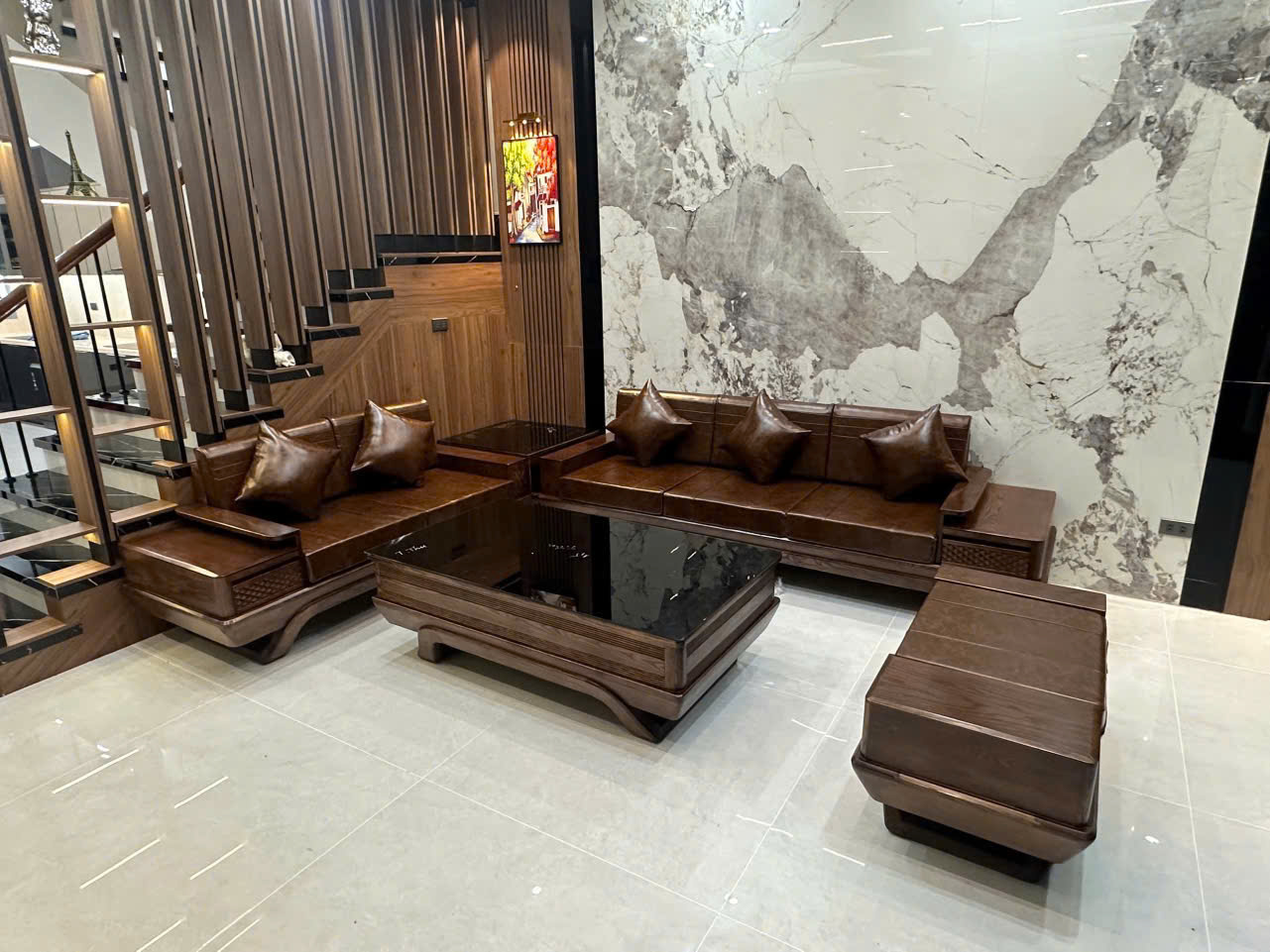 Bộ Sofa Gỗ Sồi Nga 2 Văng Chân Thuyền Cánh Gà