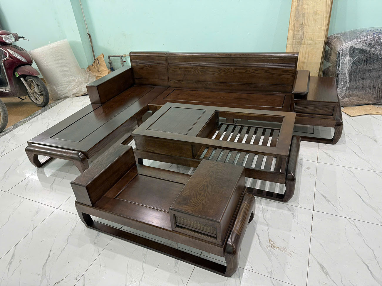 Sofa Gỗ Sồi Nga Dùi Gà Chữ L