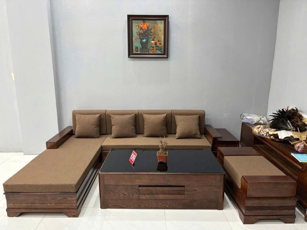 Sofa Gỗ Sồi Nga Chân Pháo Chữ L