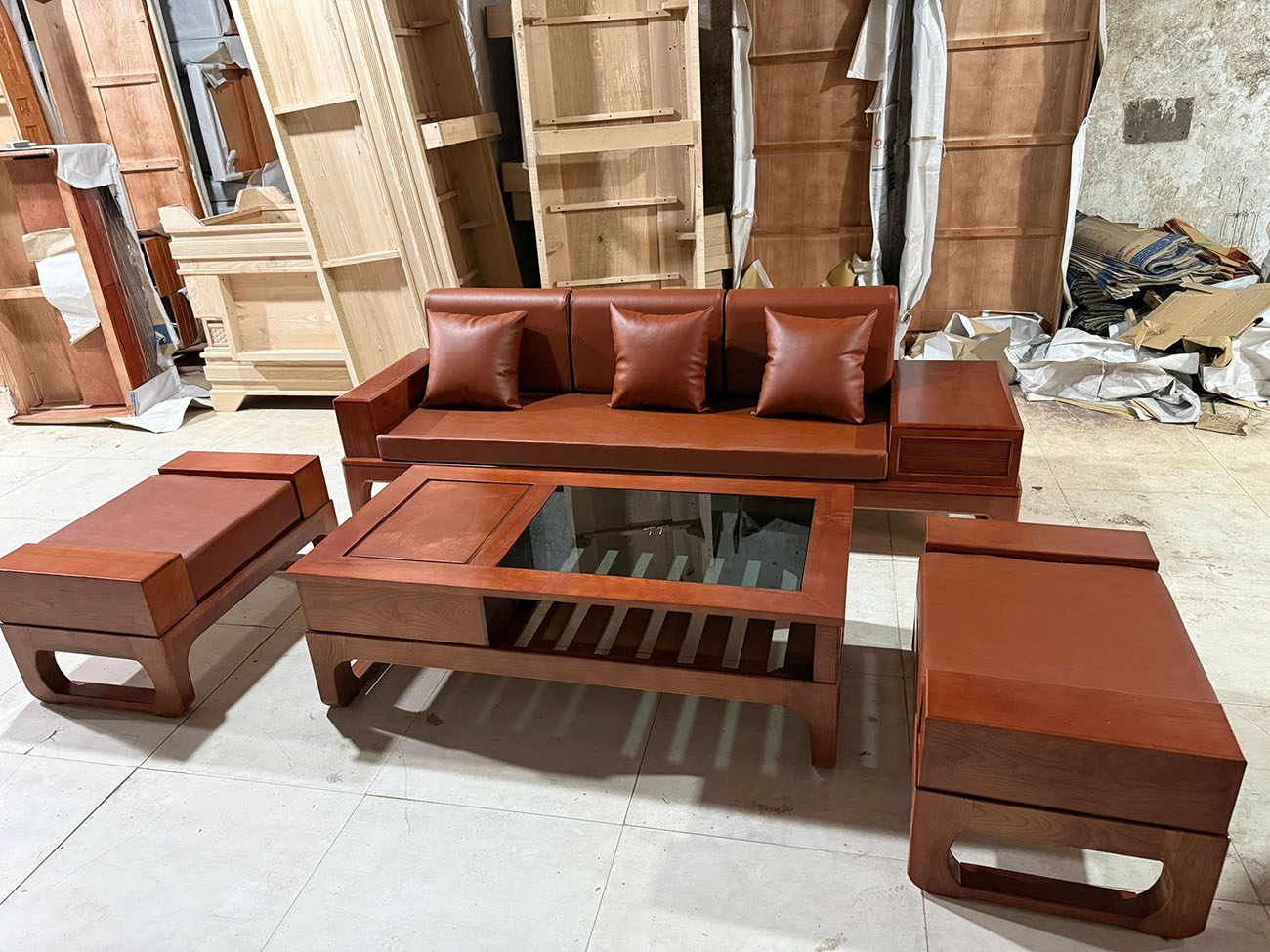 Sofa Gỗ Sồi Nga 1 Văng Chân Quỳ