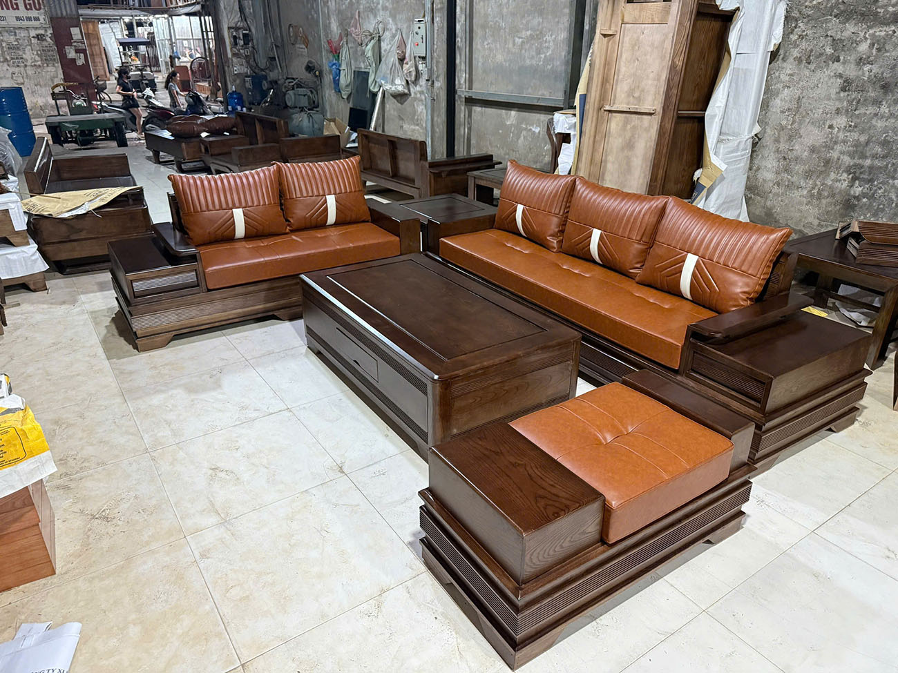 Sofa Gỗ Sồi Nga Chân Pháo 2 Văng
